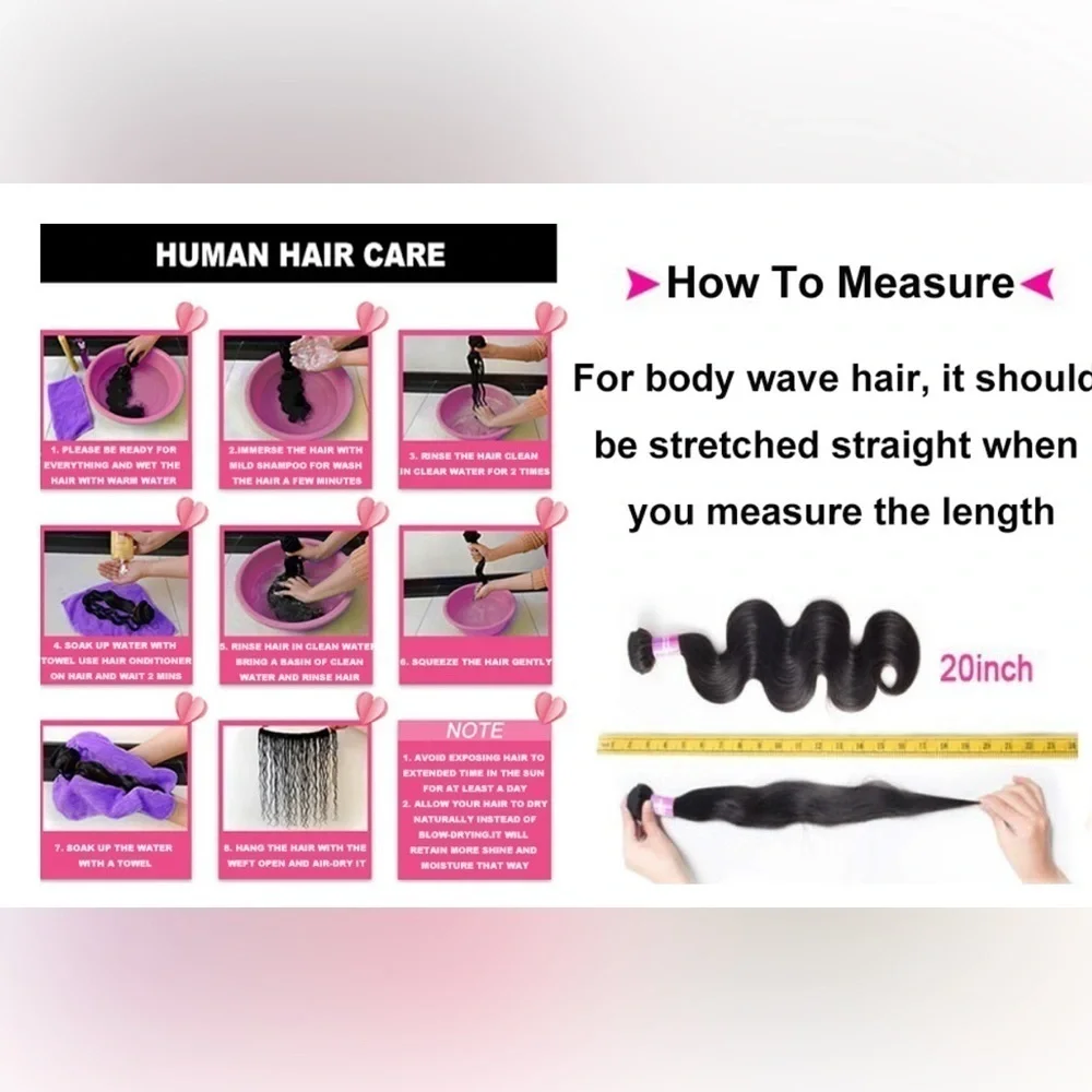 Body Wave Human Hair 20, 22 & 24  Inch 10A Brazilian  Black Virgin Human Bundles